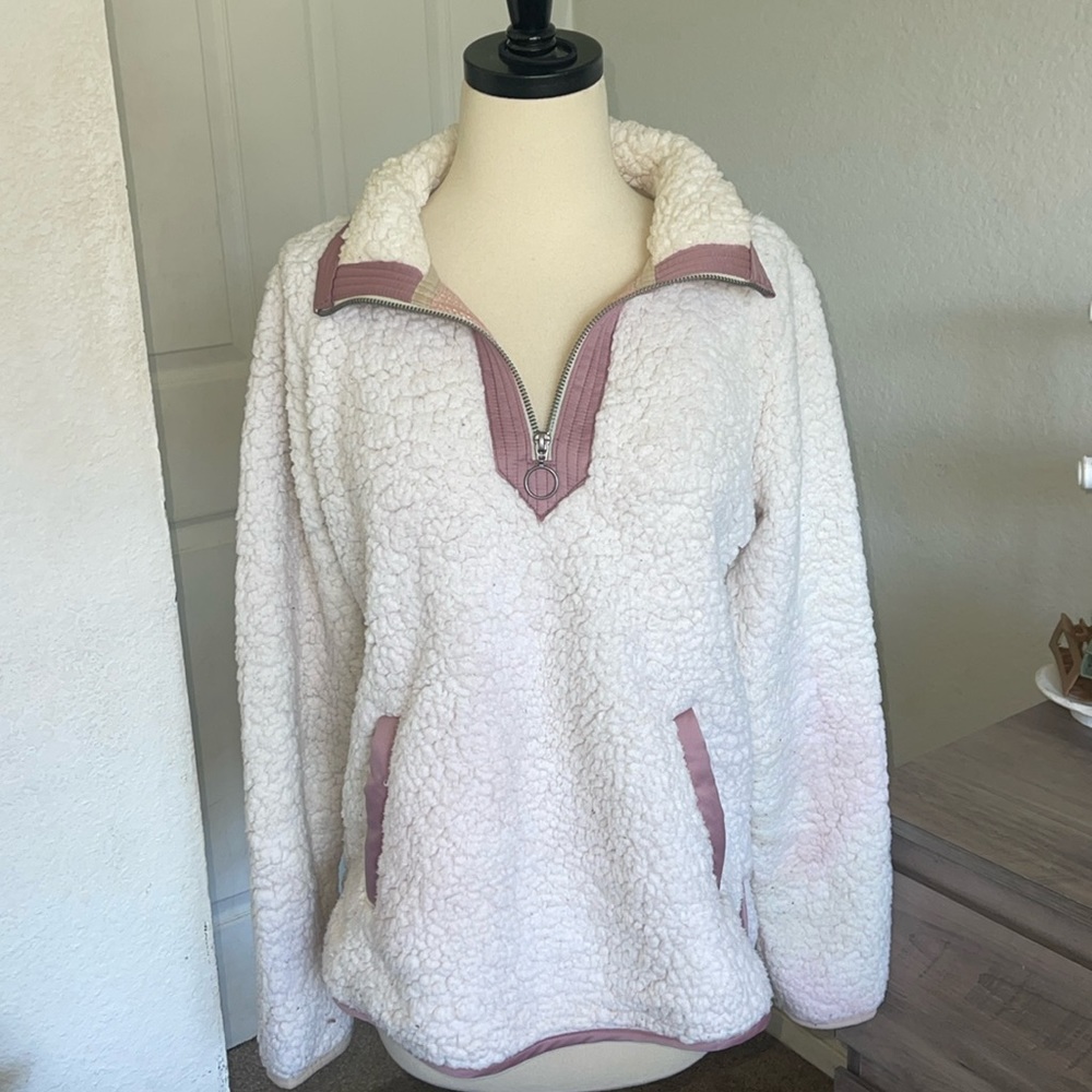 Abercrombie white Sherpa half zip